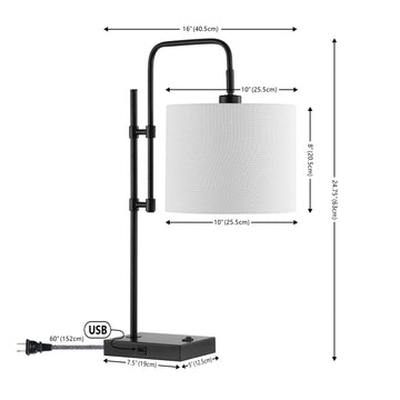 Edris 24.75" Industrial Designer Metal LED Task Lamp with USB Charging Port - JONATHAN Y